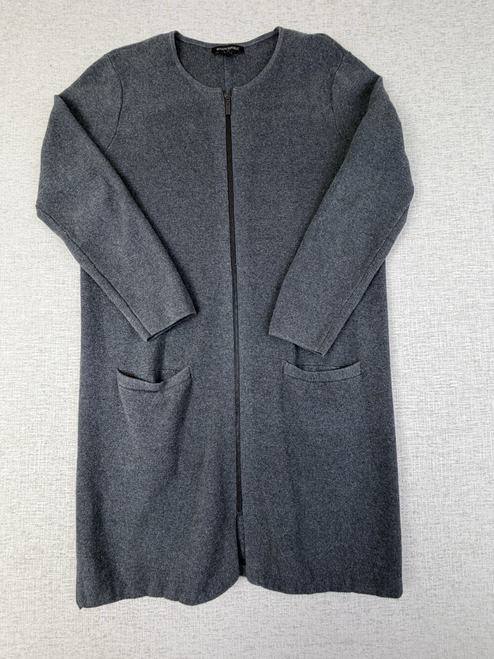Banana Republic Women’s Large Gray Full Zip Longline Cardigan Sweater Duster